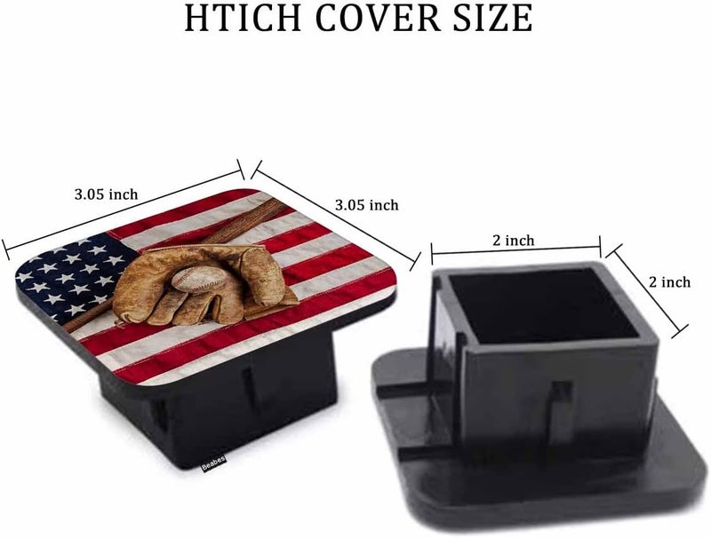 Beabes Trailer Hitch Cover for 2" Receivers American Flag, Vintage Baseball Bat Glove Ball USA Flag Receiver Tube Hitch Plug Towing Hitch Covers Truck Hitch Accessories for Sedans Cars SUVs - Image 2